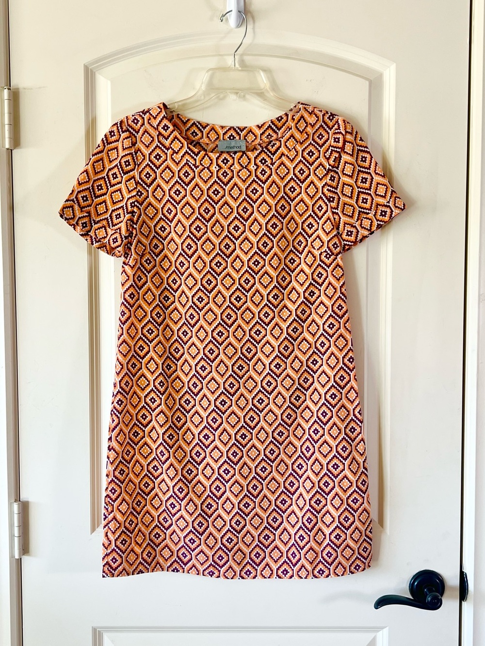Orange purple and white geometric groovy retro print mini dress small